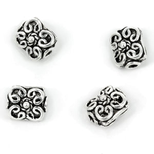 Fancy Patterned Rectangle Bead in Sterling Silver 8x7x6mm