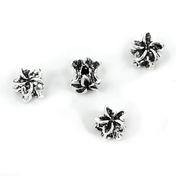 Plumeria Flower Bead in Sterling Silver 6x6mm