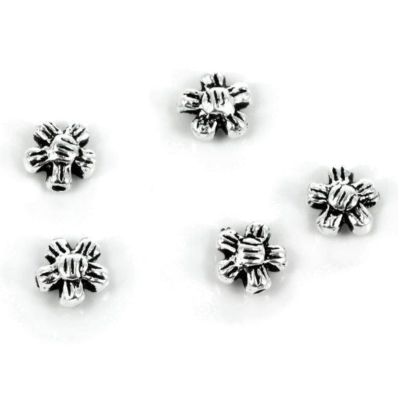 Flower Patterned Bead in Sterling Silver 6x3mm