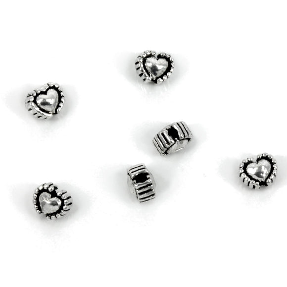 Heart Bead with Corrugated Sides in Sterling Silver 4x4mm