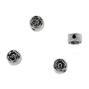 Floral Disc Accent Bead in Sterling Silver 6x3mm