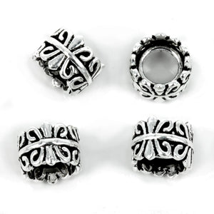 Fleur-de-Lys Motif Short Tube Bead in Sterling Silver 7x9x9mm