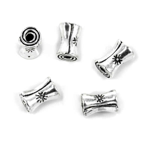 Roll-up Inverted Tube Bead in Polished Sterling Silver 6x9mm