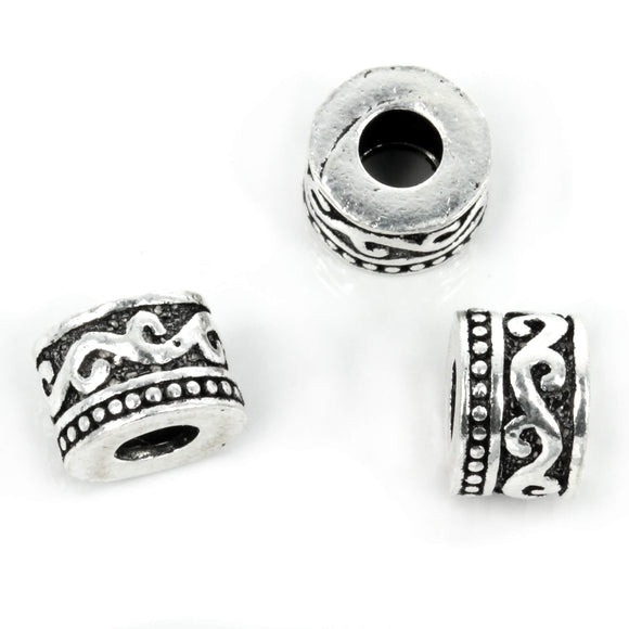 Patterned Short Tube Bead in Sterling Silver 11x8mm