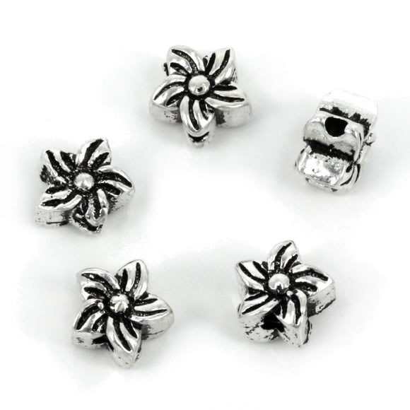 Plumeria Flower Bead in Sterling Silver 6x7mm