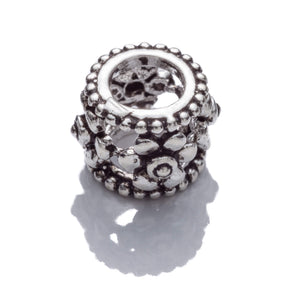 Open Floral Short Tube Bead in Sterling Silver 8x7mm