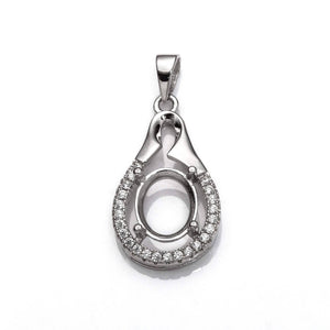 Pear Pendant Setting with CZ's and Oval Prongs Mounting including Bail in Sterling Silver 8x10mm